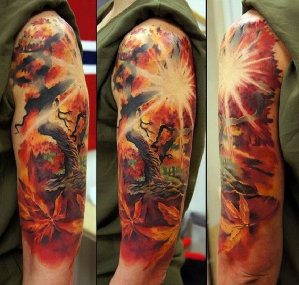 waderogersart:full-color-sleeve-sleeve-work-sleeves-sleeve-leaves-fall- leaves-shoulder-tattoo