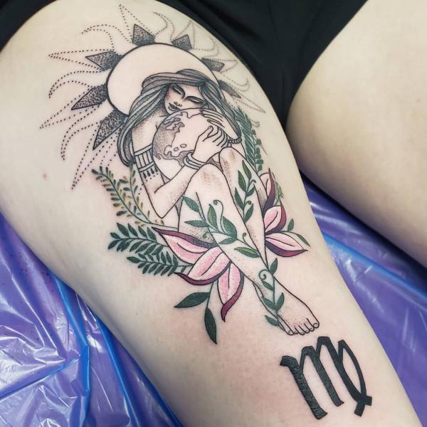 Virgo Tattoo Designs Are Symbolized By The Virgin Often  Cancer Zodiac  Symbol With Flowers Transparent PNG  500x460  Free Download on NicePNG