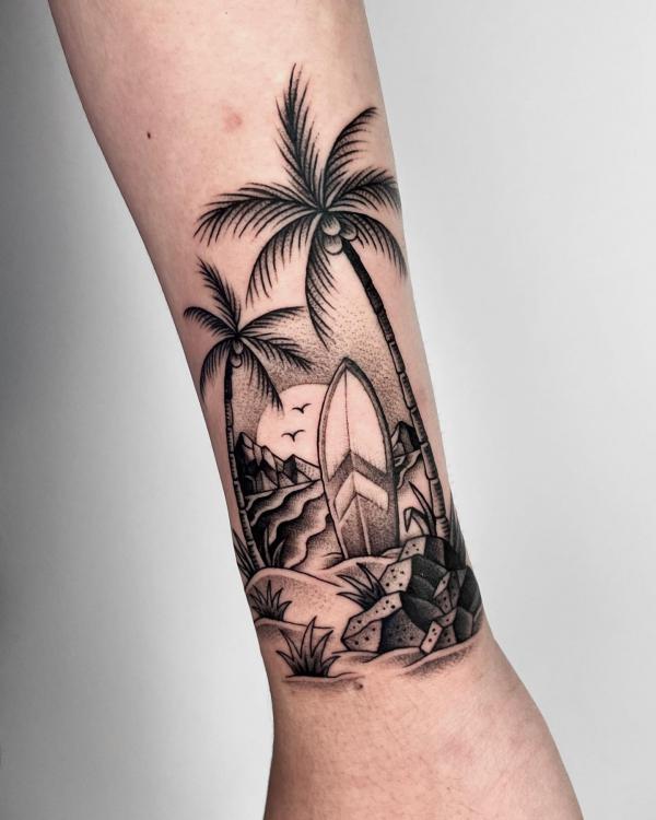 Palm Tree Tattoo for Forearm Dotwork Tattoo Palm Tree 